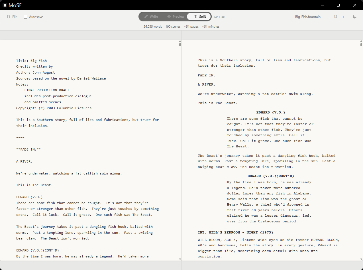 Movie Script Editor screenshot
